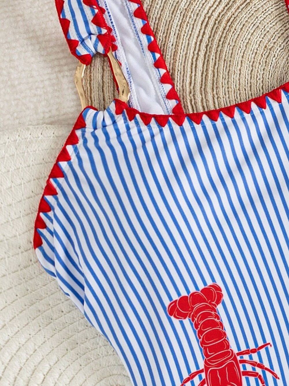 Blue And White Elegant Women's And Striped One Piece Swimsuit - Picture 7 of 8
